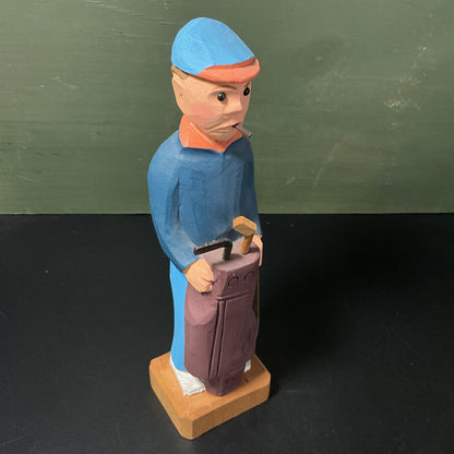 Good Ol&#39; Duffer hand carved wood golf player with bag and clubs vintage collectible figurine