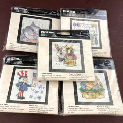 Plaid Bucilla, Set of 5, Easter Basket, Uncle Sam, Father&#39;s Day, Kitty, Easter Bunny, 2011, Counted Cross Stitch Kits with Frames*