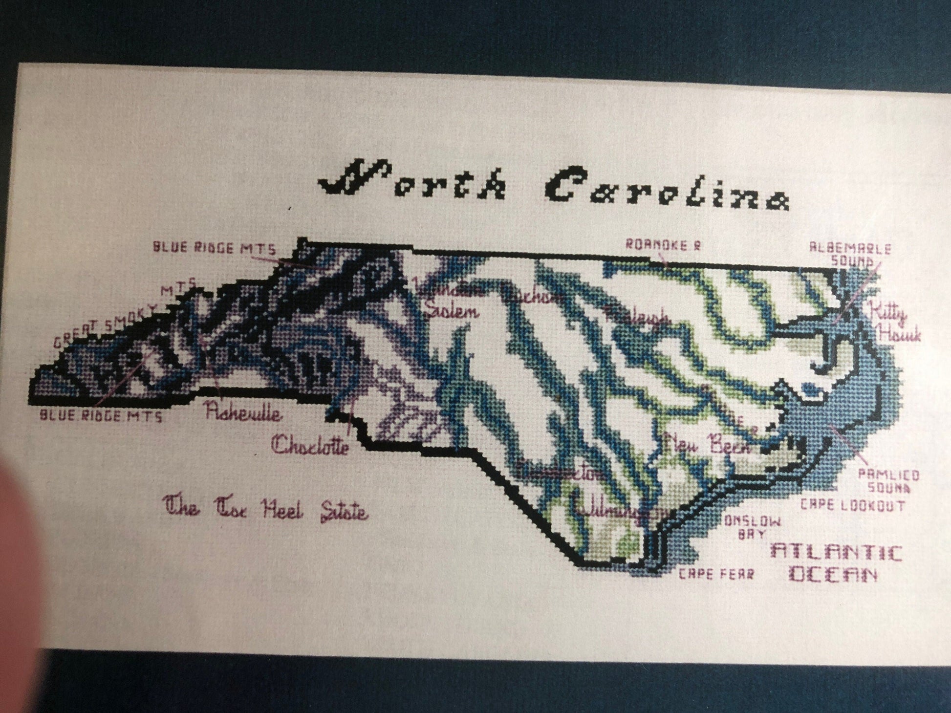 S.P. Ink, North Carolina Map Pattern, Vintage, Counted Cross Stitch Pattern, 195 by 91