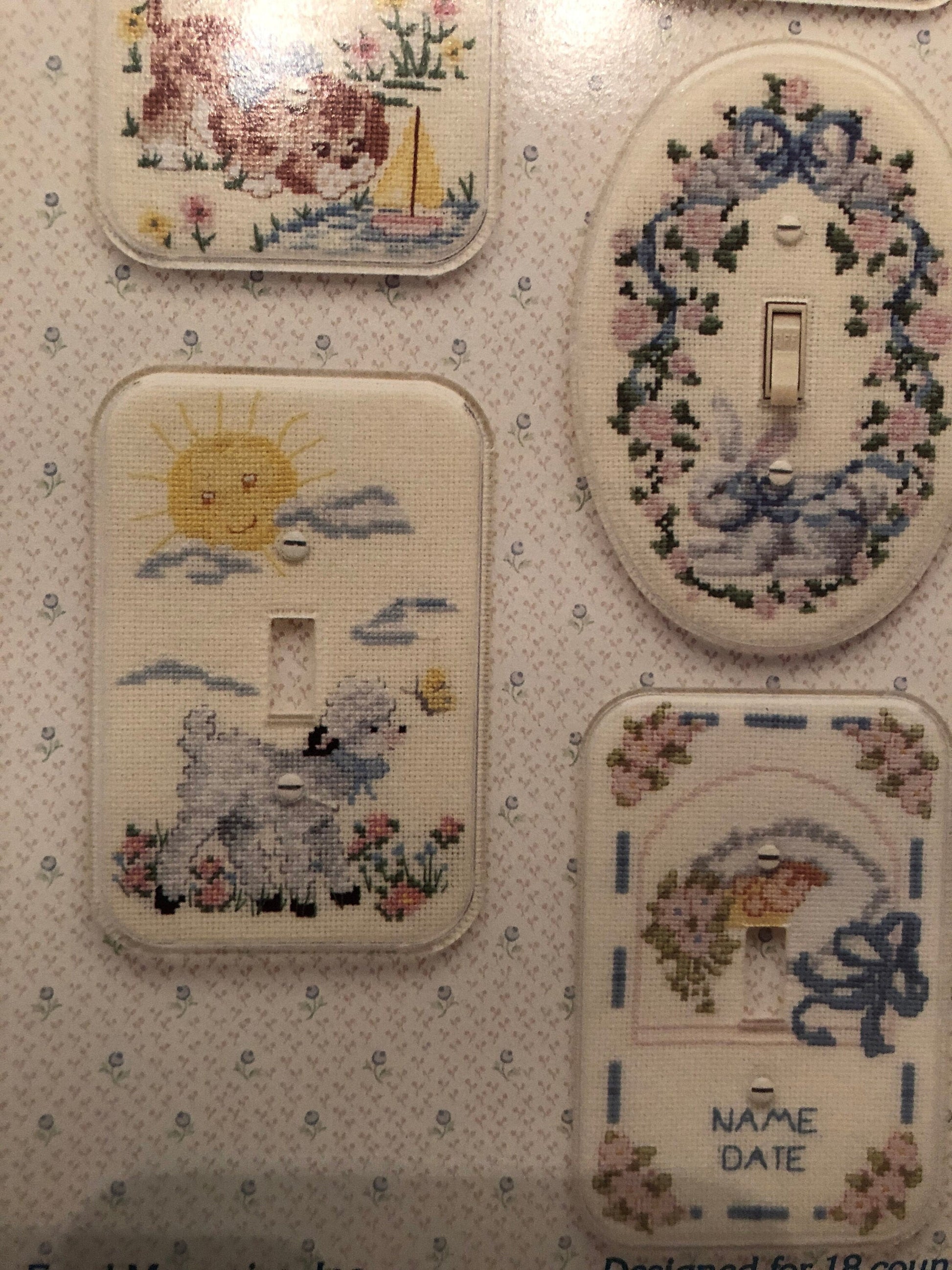 Stitches and Switches, Soft and Cuddly, Vintage 1990, Counted Cross Stitch Designs book Oval Designer Switch Plate Included*