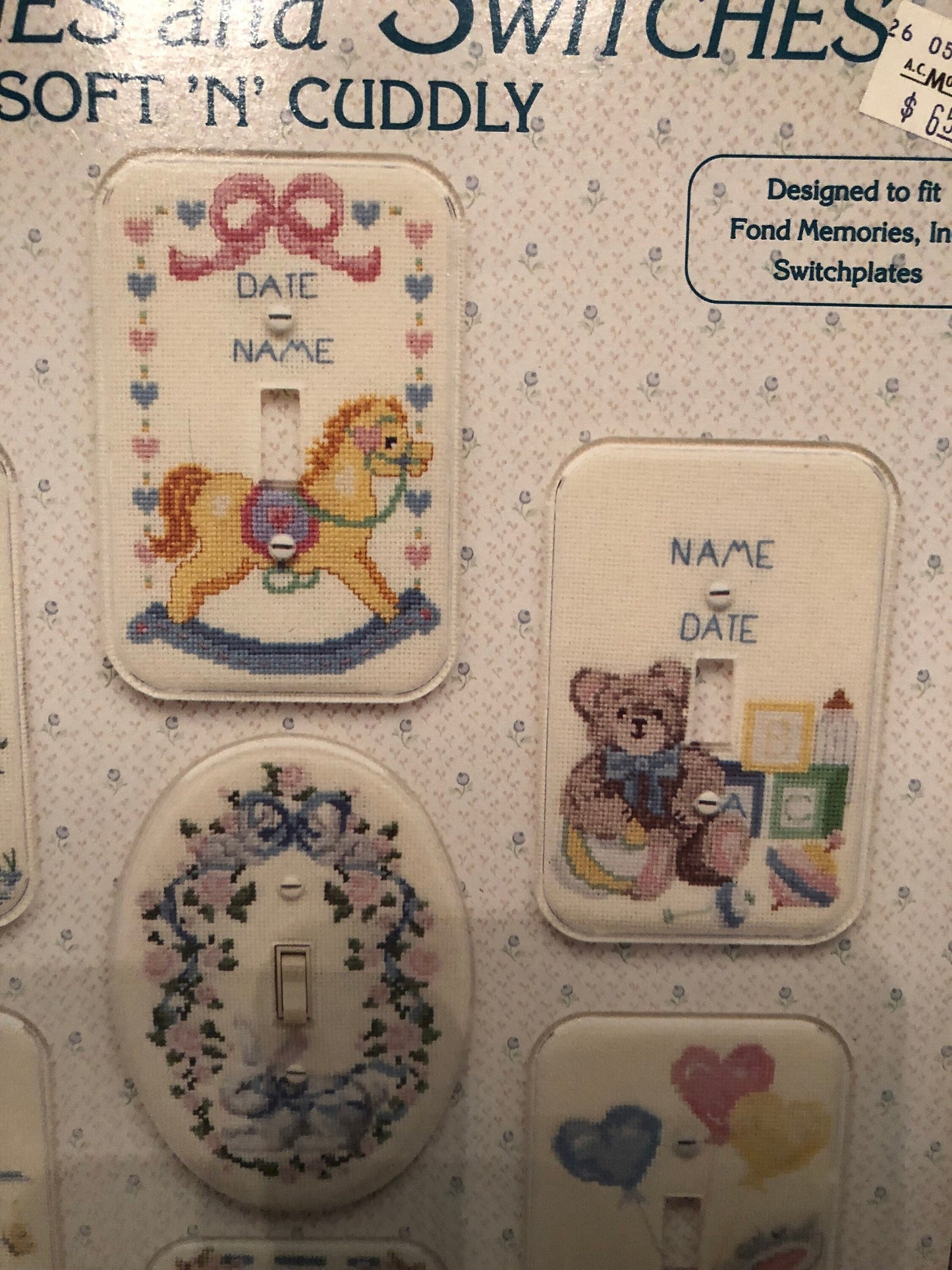 Stitches and Switches, Soft and Cuddly, Vintage 1990, Counted Cross Stitch Designs book Oval Designer Switch Plate Included*