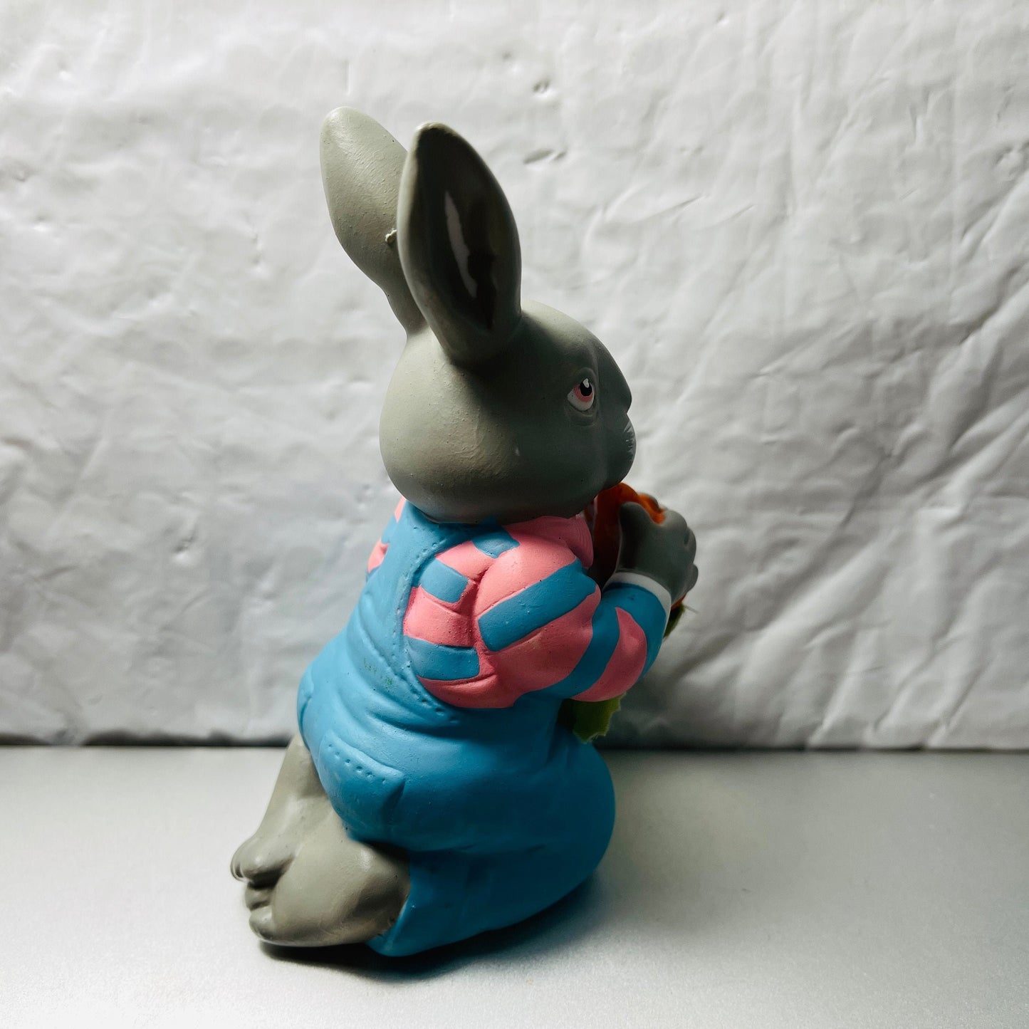 Department 56, Bunny Rabbit In Overalls & Striped Sweater, Eating A Carrot, with silk leaves*