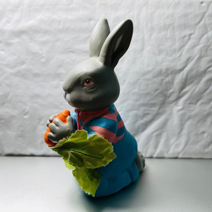 Department 56, Bunny Rabbit In Overalls & Striped Sweater, Eating A Carrot, with silk leaves*