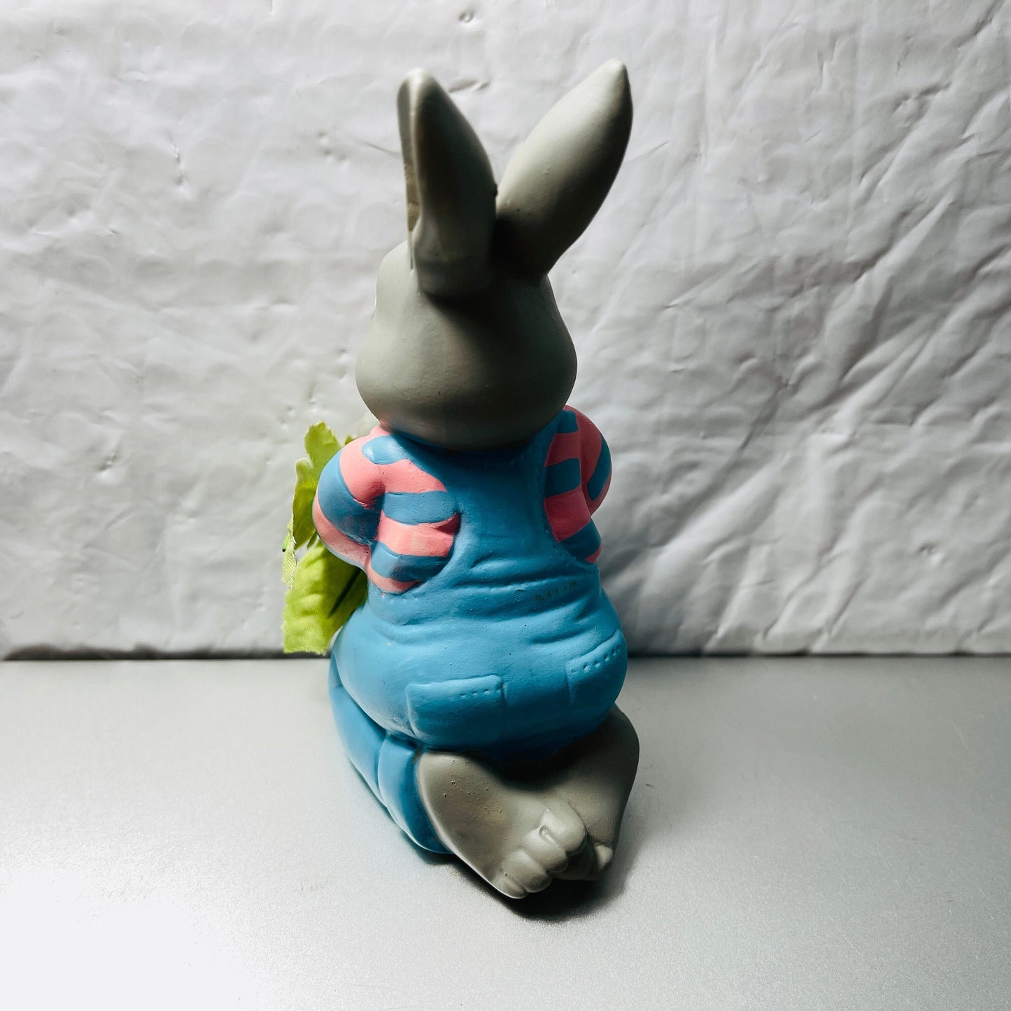 Department 56, Bunny Rabbit In Overalls & Striped Sweater, Eating A Carrot, with silk leaves*