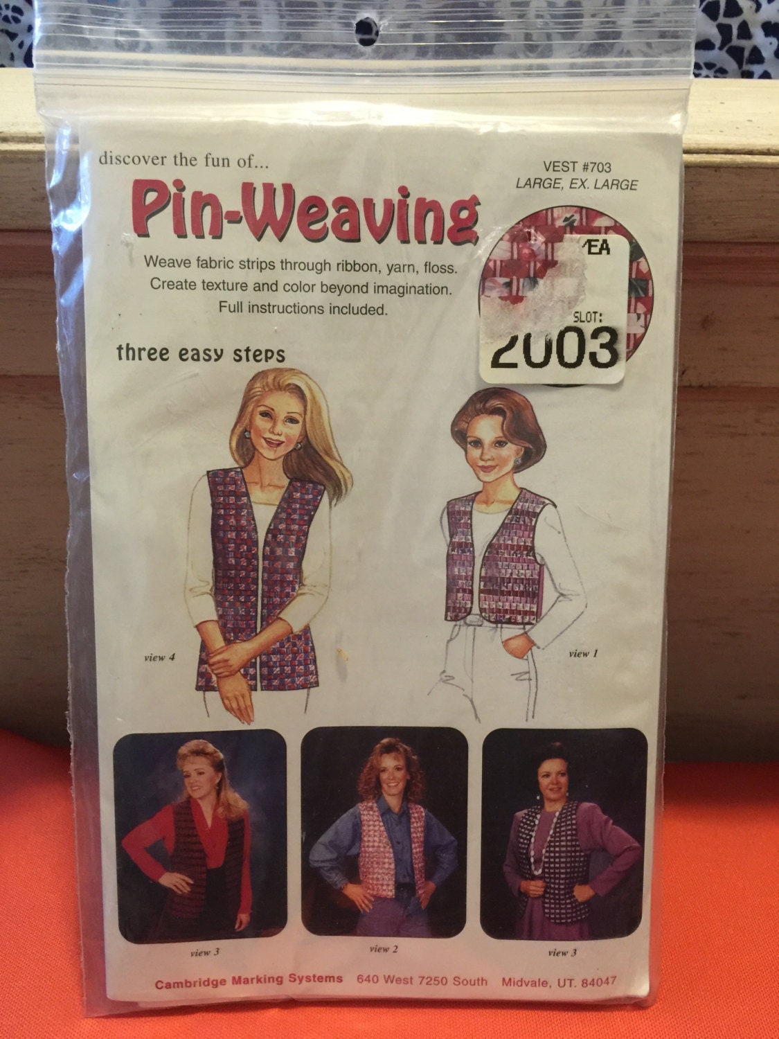 Pin Weaving Vest Cambridge Vintage Pattern #703, Large, Extra Large