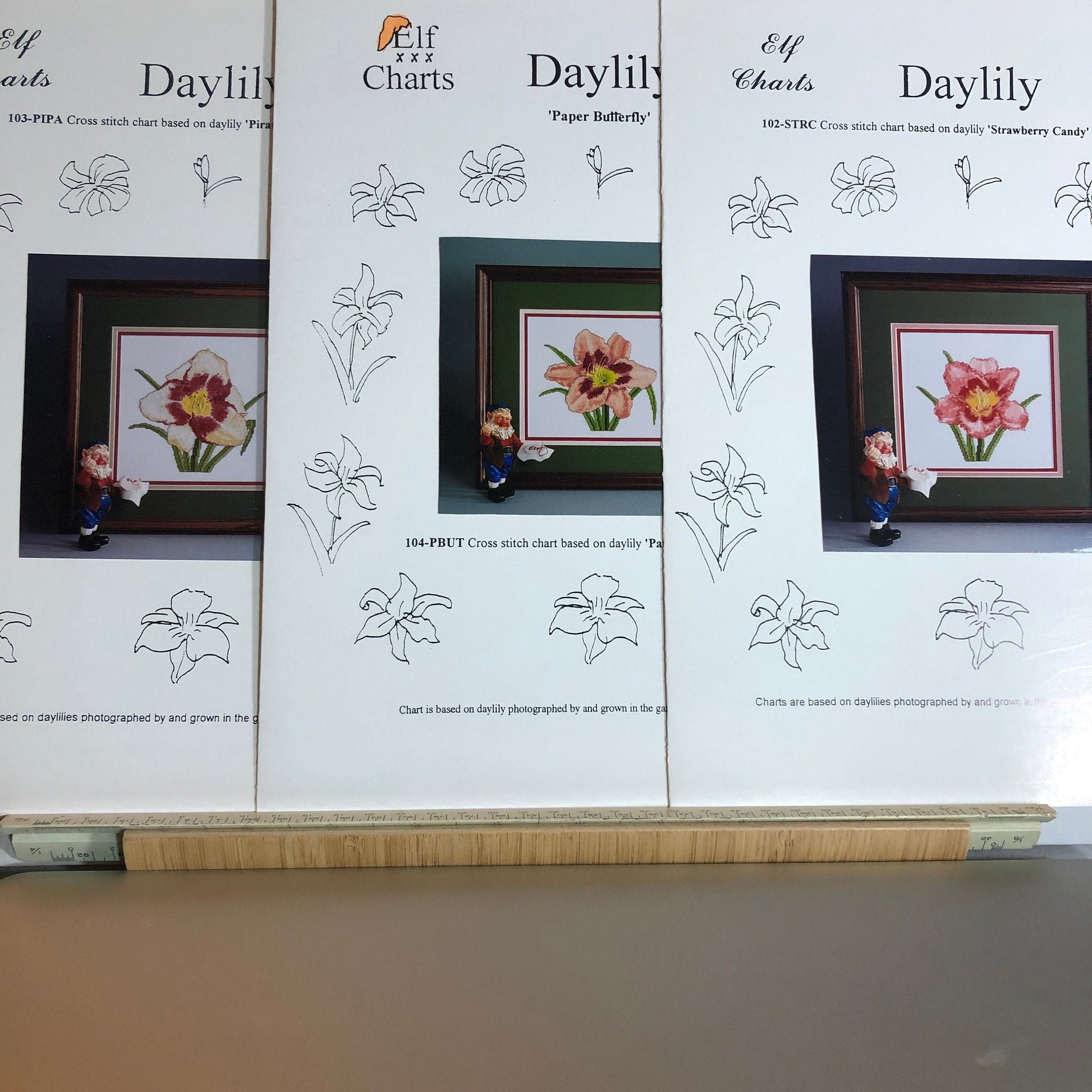 Elf Charts & Lilac Studios, Amazing Set Of 14, Daylily, Floral Charts, Vintage 1997-2000*