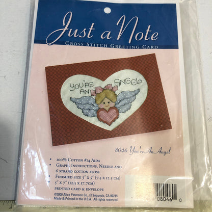 Just a Note, You&#39;re An Angel, 8046, Vintage 2000, Counted Cross Stitch Greeting Card Kit