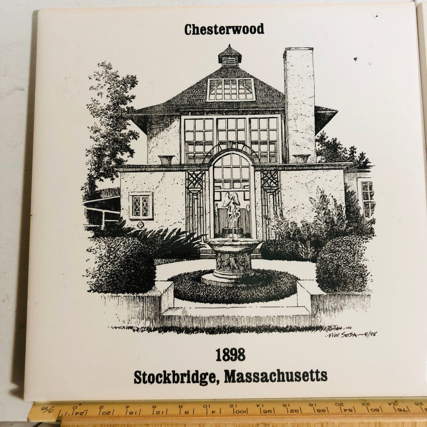 Sheffield Pottery, Tile Wall Hanging, Depicting Homes Of Dr. A.F. Davenport House & Chesterwood*