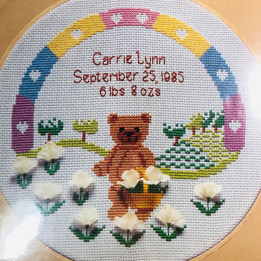 WonderArt, Baby Bear, Flowers in Bloom, Needlecraft, Vintage Counted Cross Stitch Kit