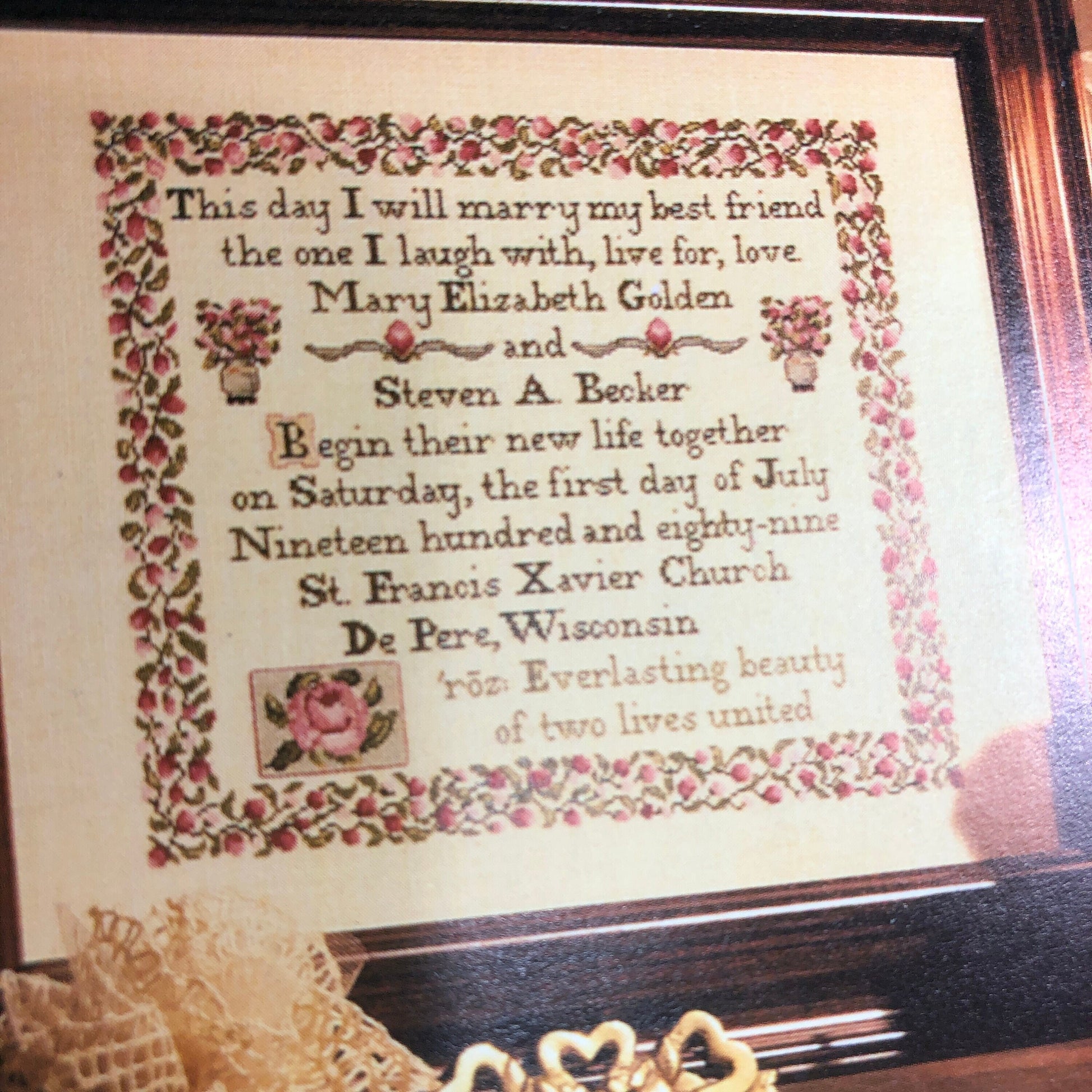 The Heart&#39;s Content, Rose Marriage Sampler, Vintage 1990, Counted Cross Stitch Chart