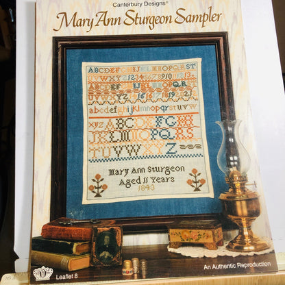 Canterbury Designs, Mary Ann Sturgeon Sampler, Vintage 1988, Counted Cross Stitch Chart Stitch Count 166 by 144