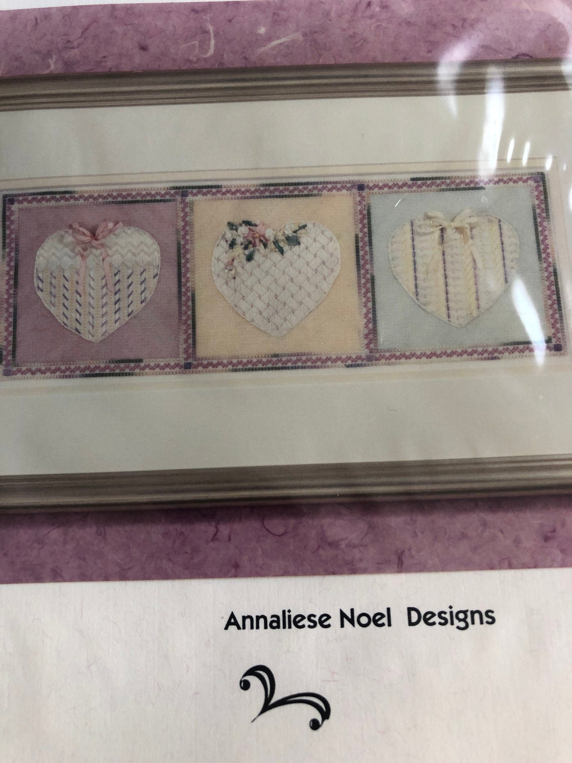 Annaliese Noel Designs, Hearts In A Row, Vintage 1997, Counted Cross Stitch Chart with Embellishments