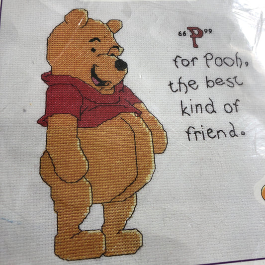 Pooh, &quot;P&quot; is for Pooh, Counted Cross Stitch Kit, 14 Count White AIDA