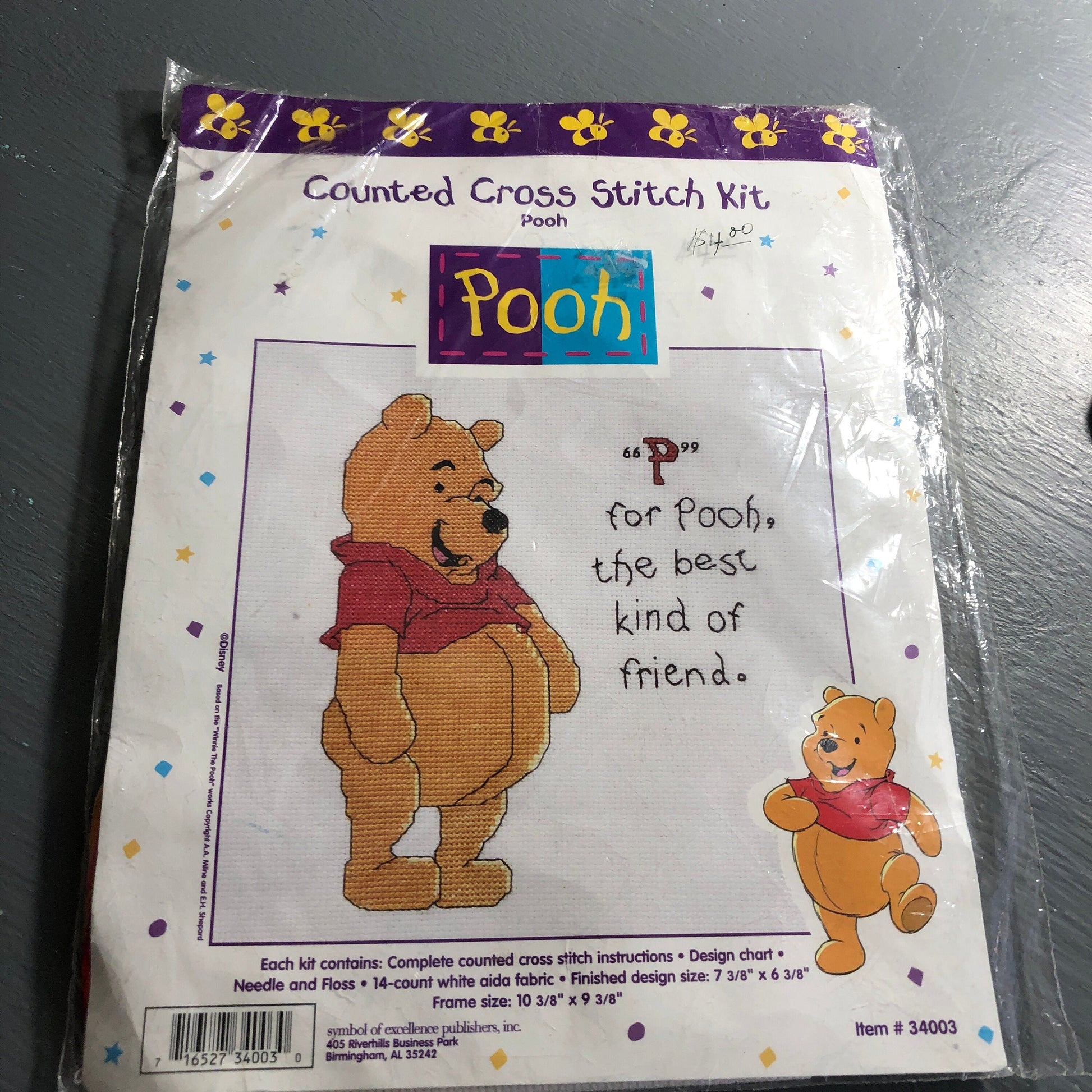 Pooh, &quot;P&quot; is for Pooh, Counted Cross Stitch Kit, 14 Count White AIDA