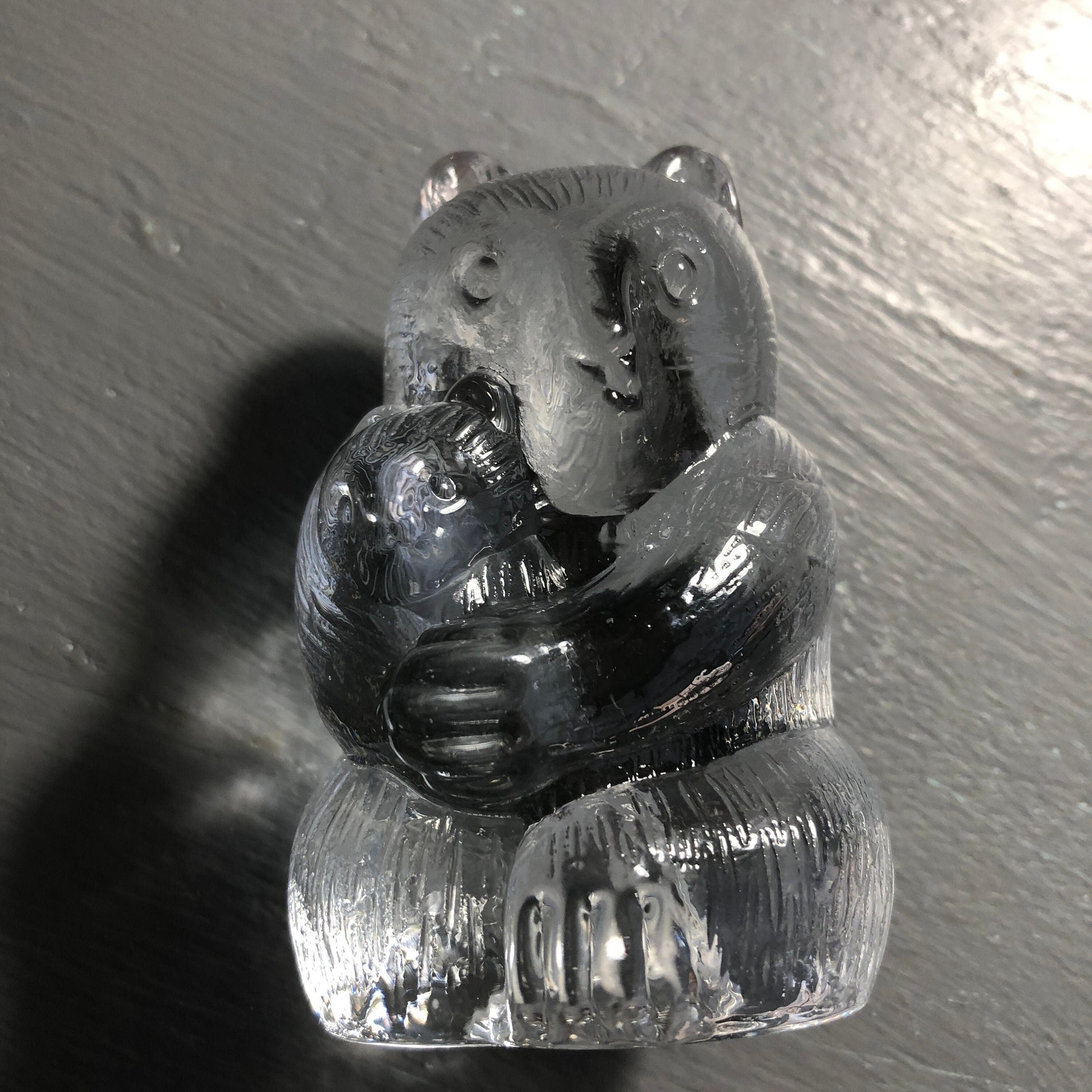 Clear Glass, Mama Bear Holding Baby Bear, Vintage Collectible Figurine