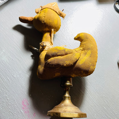 Unique, Plush Duck In a, Captains Cap, with Brass Bells & Metal Key Necklace, On a Brass Stand