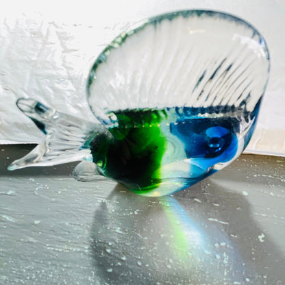 Art Glass, Blue and Green, Striped, Tropical Fish, Vintage Collectible