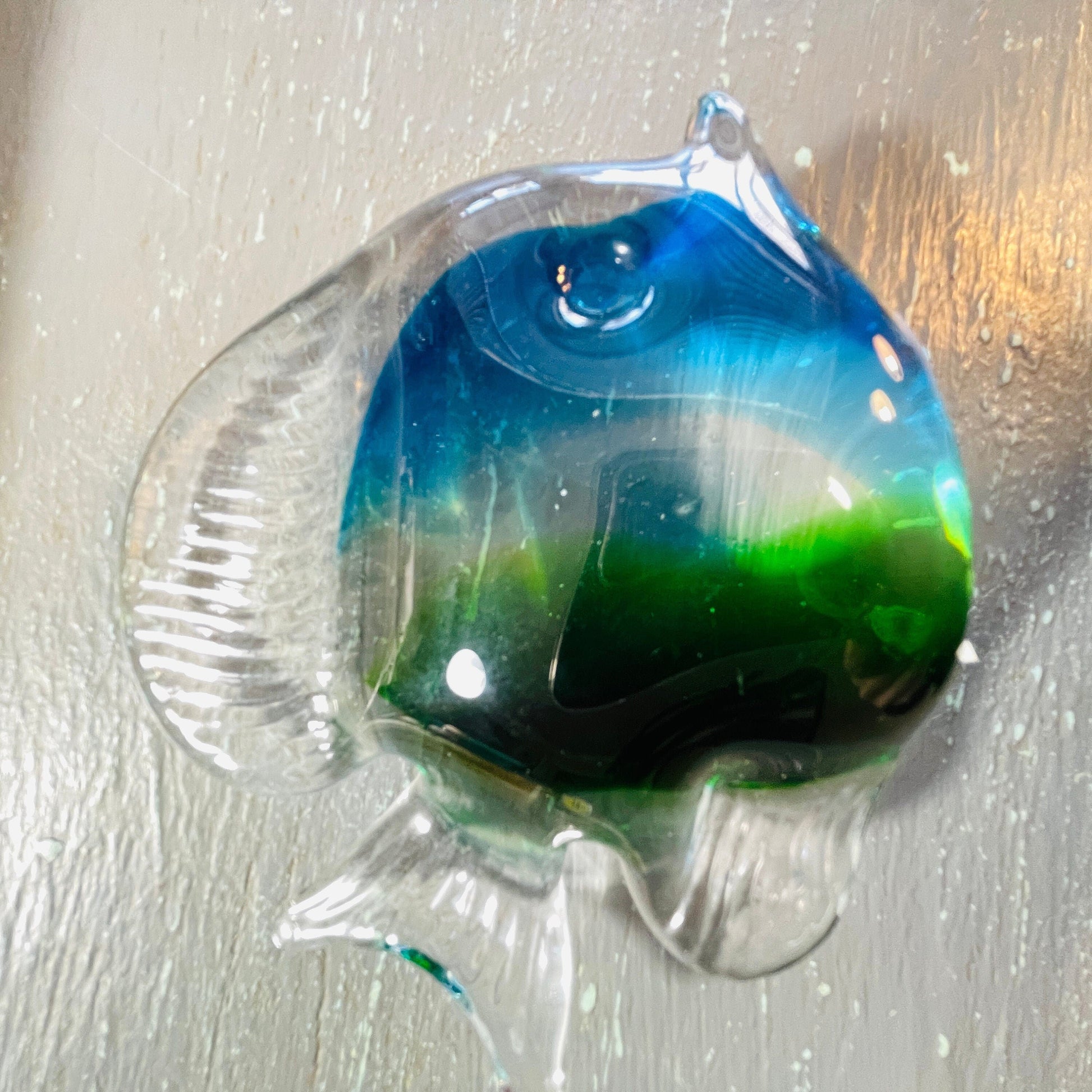 Art Glass, Blue and Green, Striped, Tropical Fish, Vintage Collectible