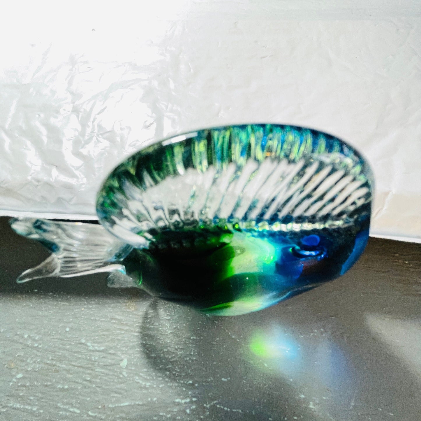 Art Glass, Blue and Green, Striped, Tropical Fish, Vintage Collectible