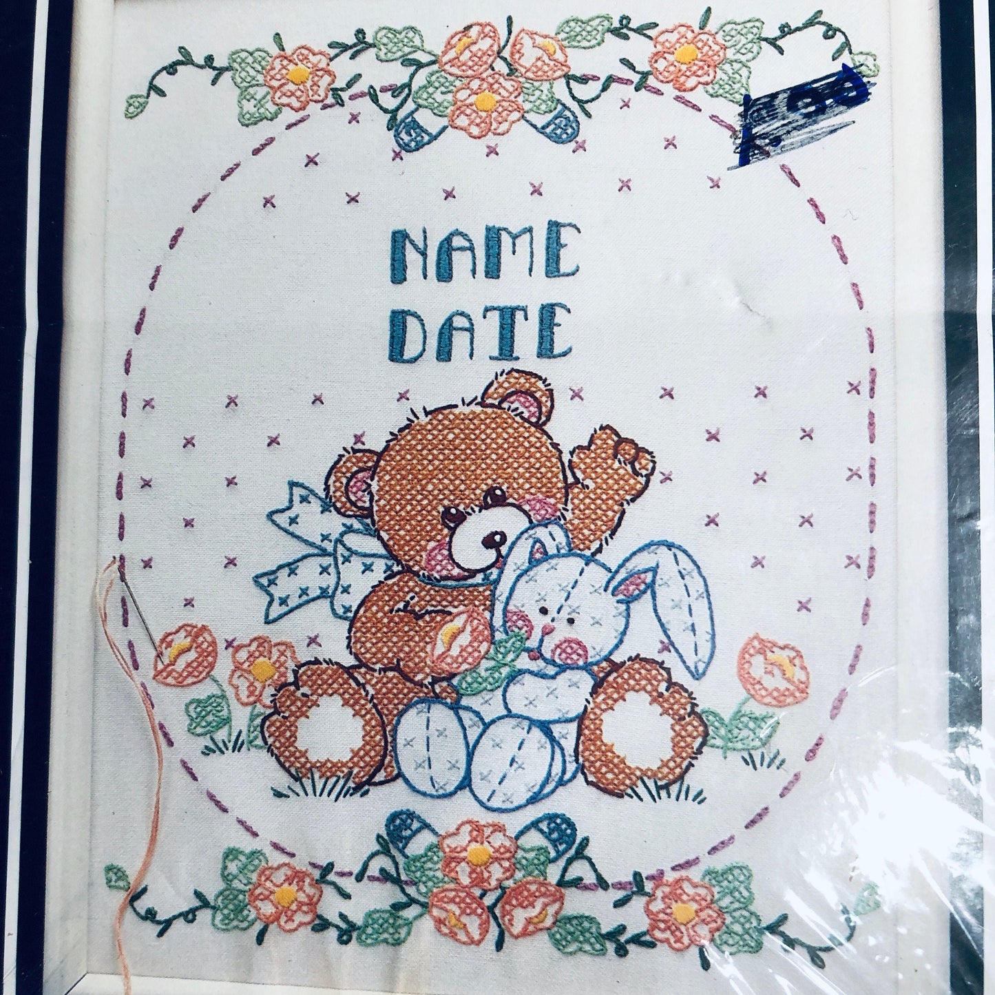 WonderArt Sampler, Bear & Bunny, 1 Sampler Stamped with Design, Cross Stitch