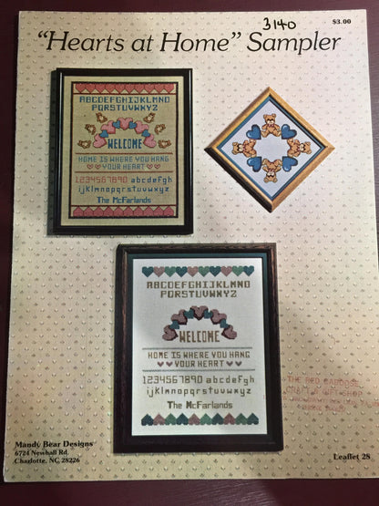 Mandy Bear Designs &quot;Hearts at Home&quot; sampler Leaflet 28 Counted cross stitch pattern