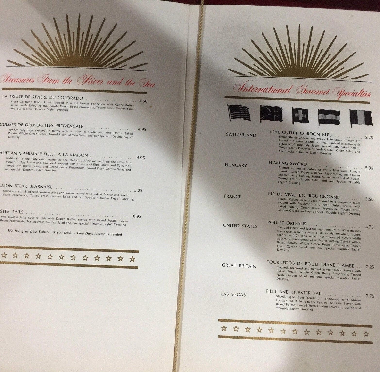 The Double Eagle Vintage Collectible Menu Very hard to find