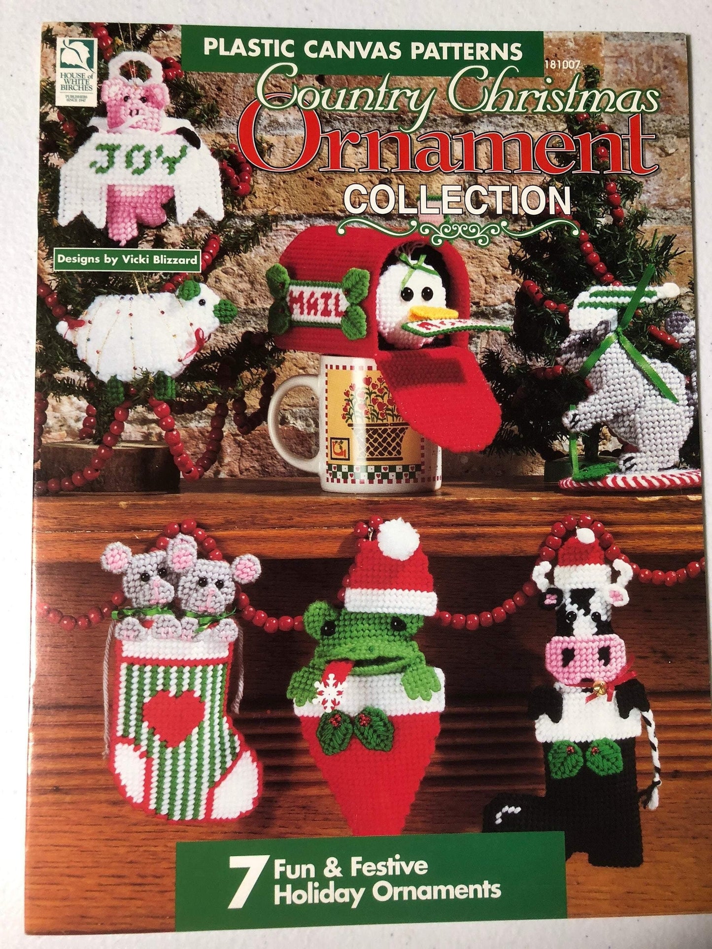 House of White Birches, Country Christmas Ornament Collection, by Vicky Blizzard, Vintage, 1995, Plastic Canvas, pattern book - thelittleblackbarn