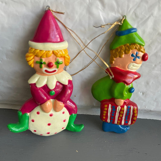 Christmas Clowns Pair of Hand Made In Korea Christmas Tree Ornaments