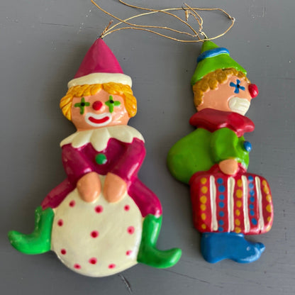 Christmas Clowns Pair of Hand Made In Korea Christmas Tree Ornaments