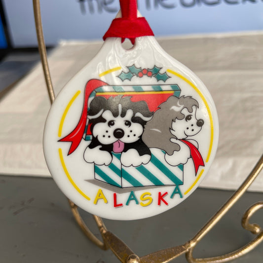 Merry Christmas From Alaska Husky Puppies Christmas Travel Collectible Ornament