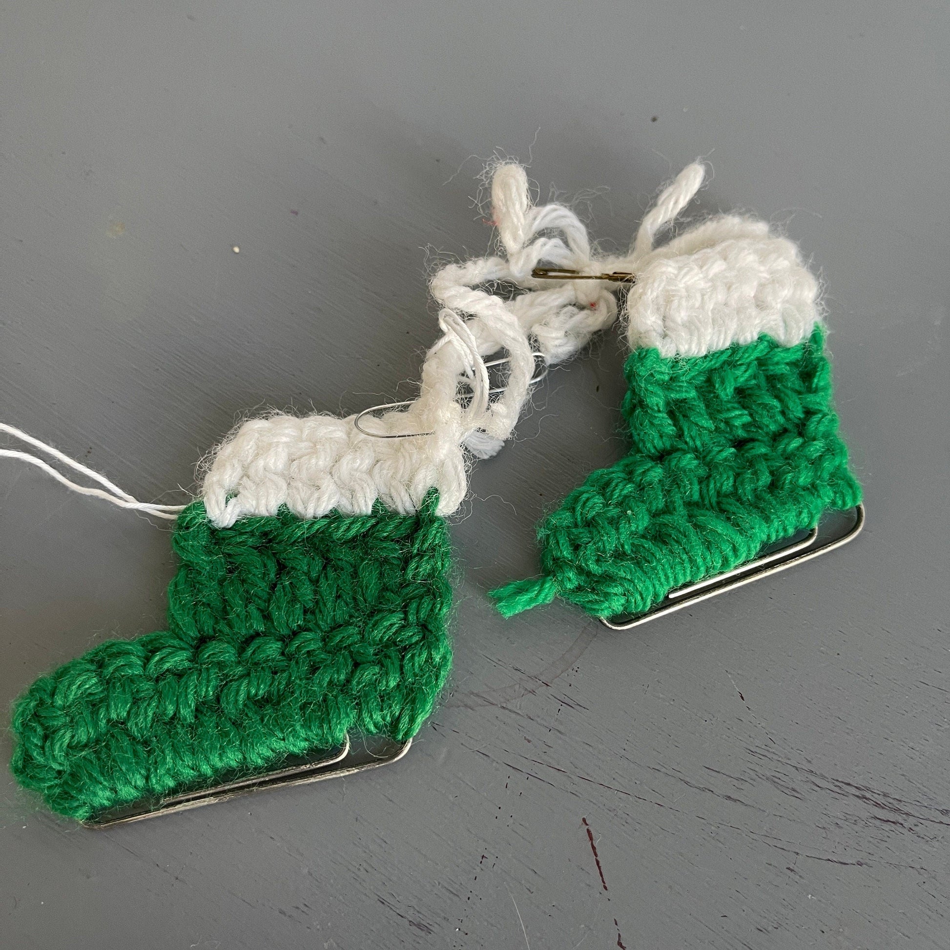 Incredible Ice Skates Pair with Metal Clips For Blades Hand Knitted Christmas Ornament