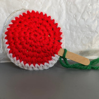 Lollipop On a Wooden Stick Hand Knitted Christmas Ornament