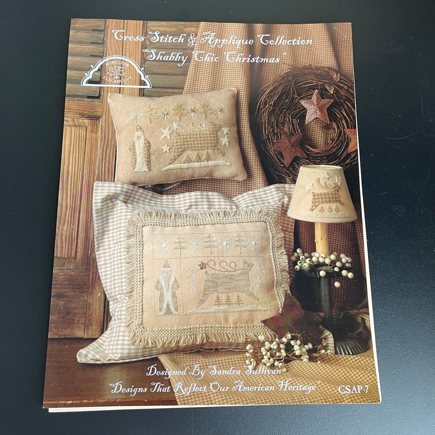 Homespun Elegance Set of 2 Cross Stitch Applique&#39; Collection Shabby Chic Christmas and Hearts Come Home Vintage 2005 Charts