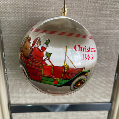 Christmas Memories Collection Santa in an antique car Dated 1983 Satin Ball Ornament