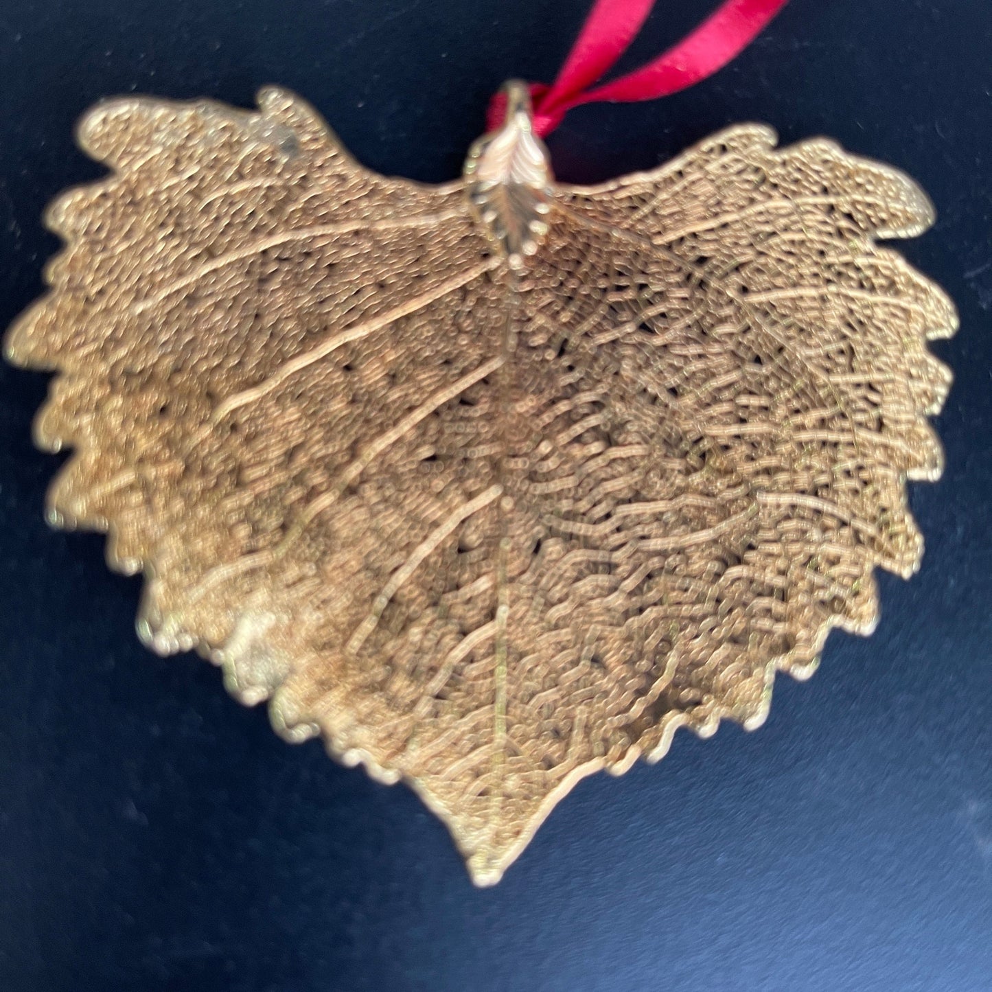 Gorgeous gold-tone natural looking 3D detailed leaf Christmas tree ornament