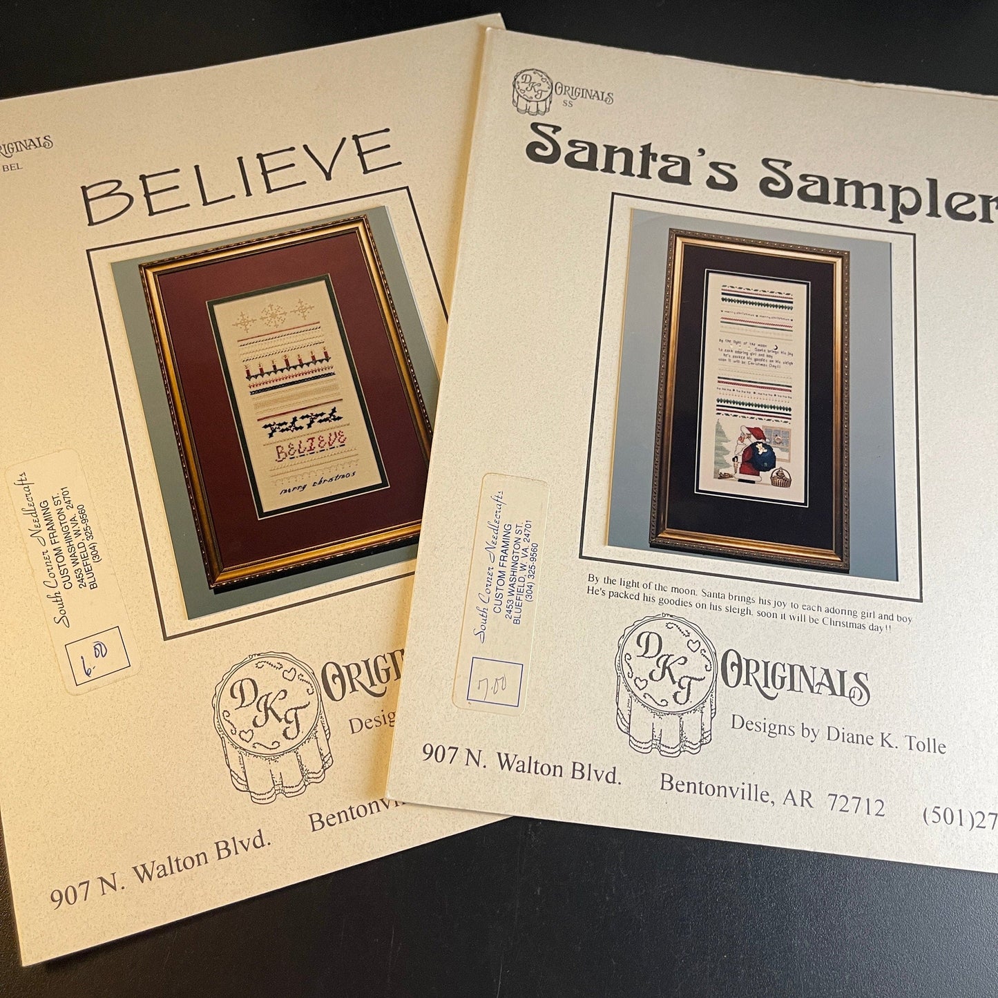 DKT Originals Set of 2 Believe & Santa&#39;s Sampler vintage 1994counted cross stitch chart