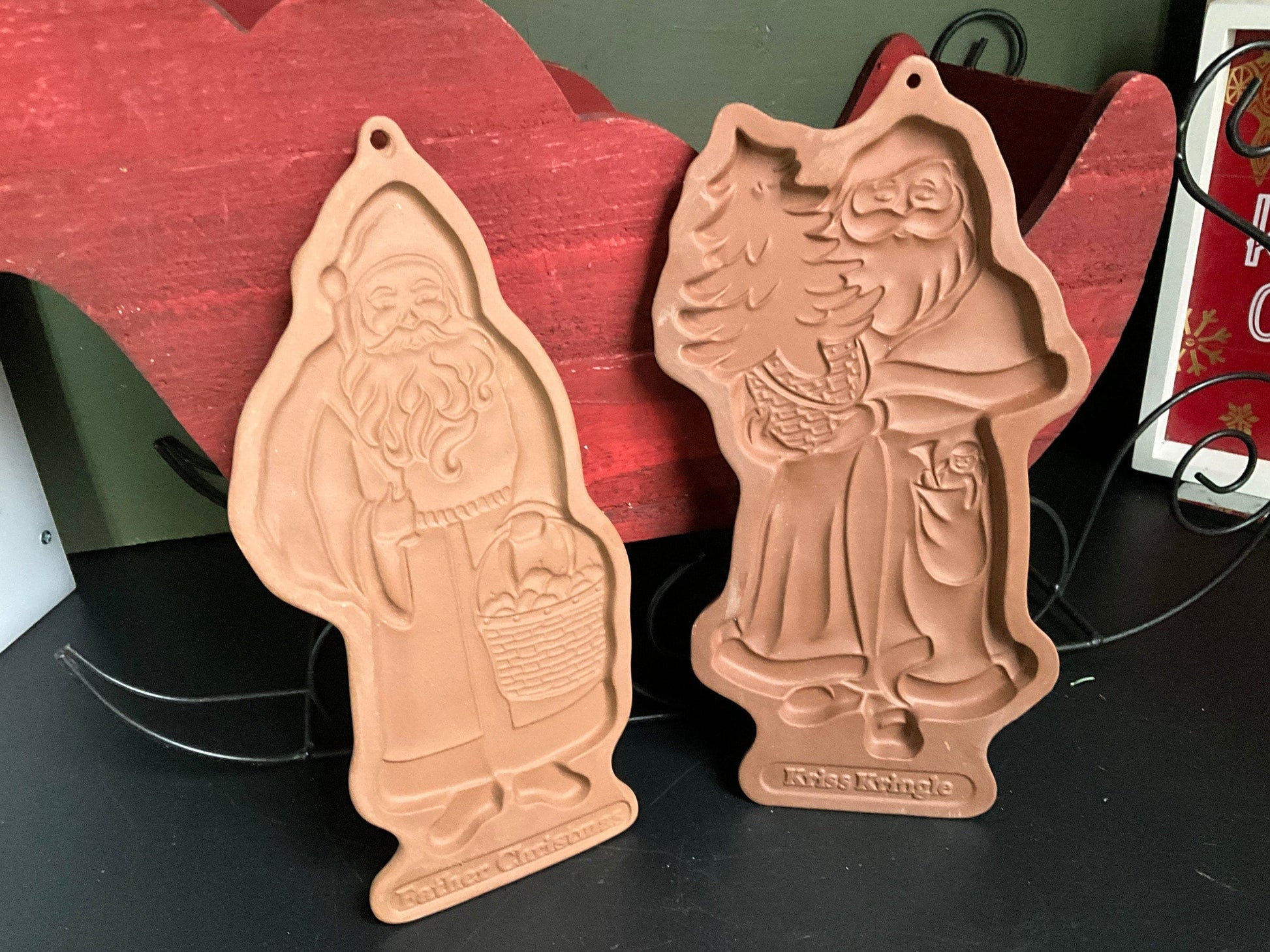 Longaberger Pottery Santa Clause cookie molds Set of 2 vintage 1990 & 1991 Christmas kitchen collectibles