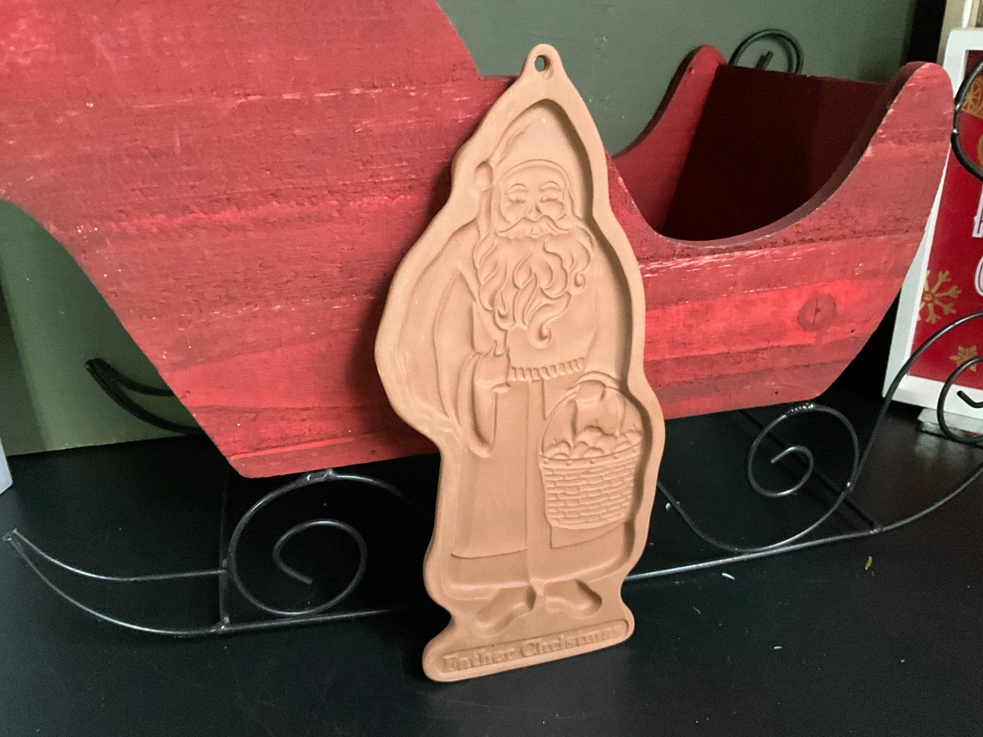 Longaberger Pottery Santa Clause cookie molds Set of 2 vintage 1990 & 1991 Christmas kitchen collectibles