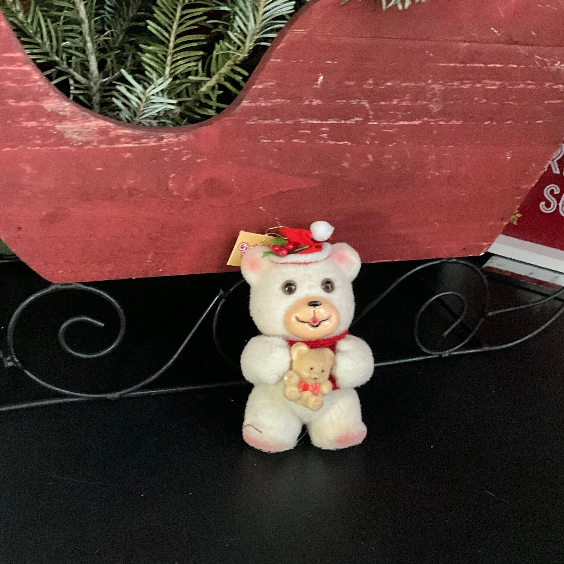 Christmas Teddies Flocked teddy bear 5 inch ornament