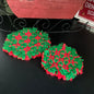 Handmade Christmas crocheted coasters/dollies set of 2 red & green 7 and 5 inches round