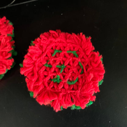 Handmade Christmas crocheted coasters/dollies set of 2 red & green 7 and 5 inches round