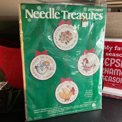 Needle Treasures Country Ornaments Crewel kit with 4 Christmas ornaments