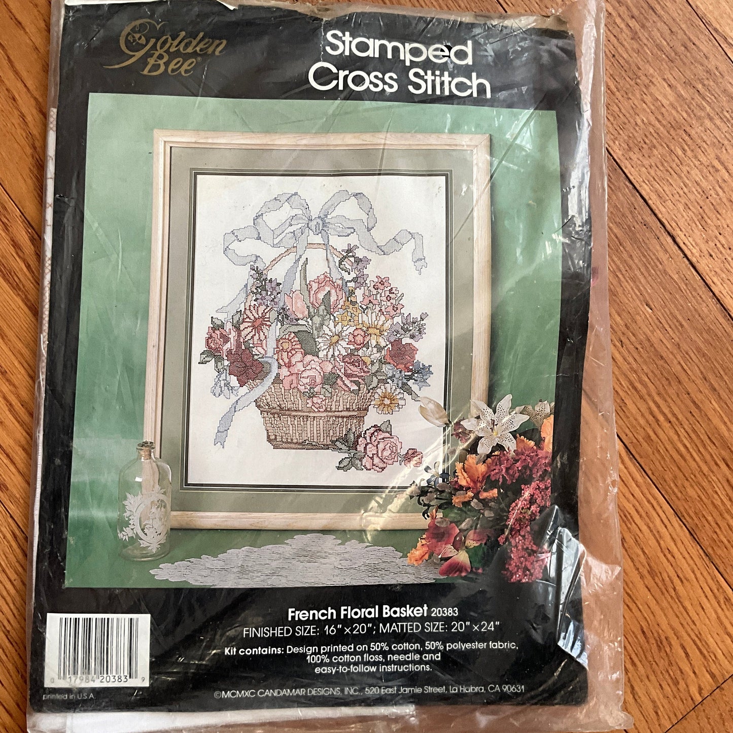 Golden Bee French Floral Basket 20383 stamped cross stitch kit 16 by 20 inches