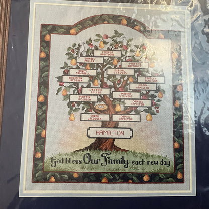 Sunset God Bless Our Family Tree 13678 counted cross stitch kit 12 by 14 inches 16 count Dove Gray AIDA