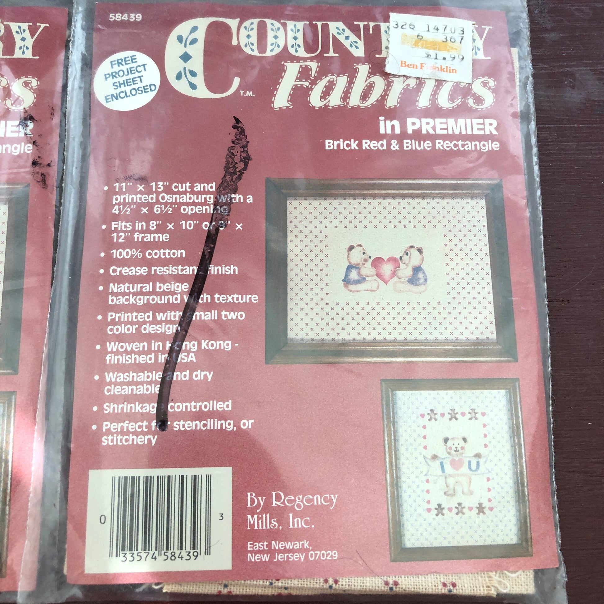 Country Fabrics in Premier, Set of 2, Brick Red & Blue Rectangle, by Regency Mills, 11 by 13 Inches, 4.5 by 6.5 Inch Stitch Area