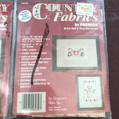 Country Fabrics in Premier, Set of 2, Brick Red & Blue Rectangle, by Regency Mills, 11 by 13 Inches, 4.5 by 6.5 Inch Stitch Area