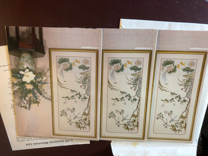 Serendipity Designs, Set of 3 Charts, Harmony, Cherry Blossoms, Lotus Pond, Fragrant Camellas, Vintage 1991*