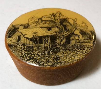 Barrel Bung (Wooden Cork for a Barrel) Art, Depicting Old Farm House, Nice Vintage 1981 Collectible