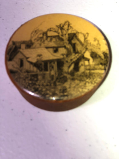 Barrel Bung (Wooden Cork for a Barrel) Art, Depicting Old Farm House, Nice Vintage 1981 Collectible