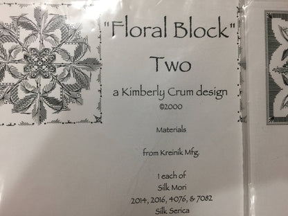 Kimberly Krum Design Floral Block One Two and Three a cross stitch pattern set of three (3)